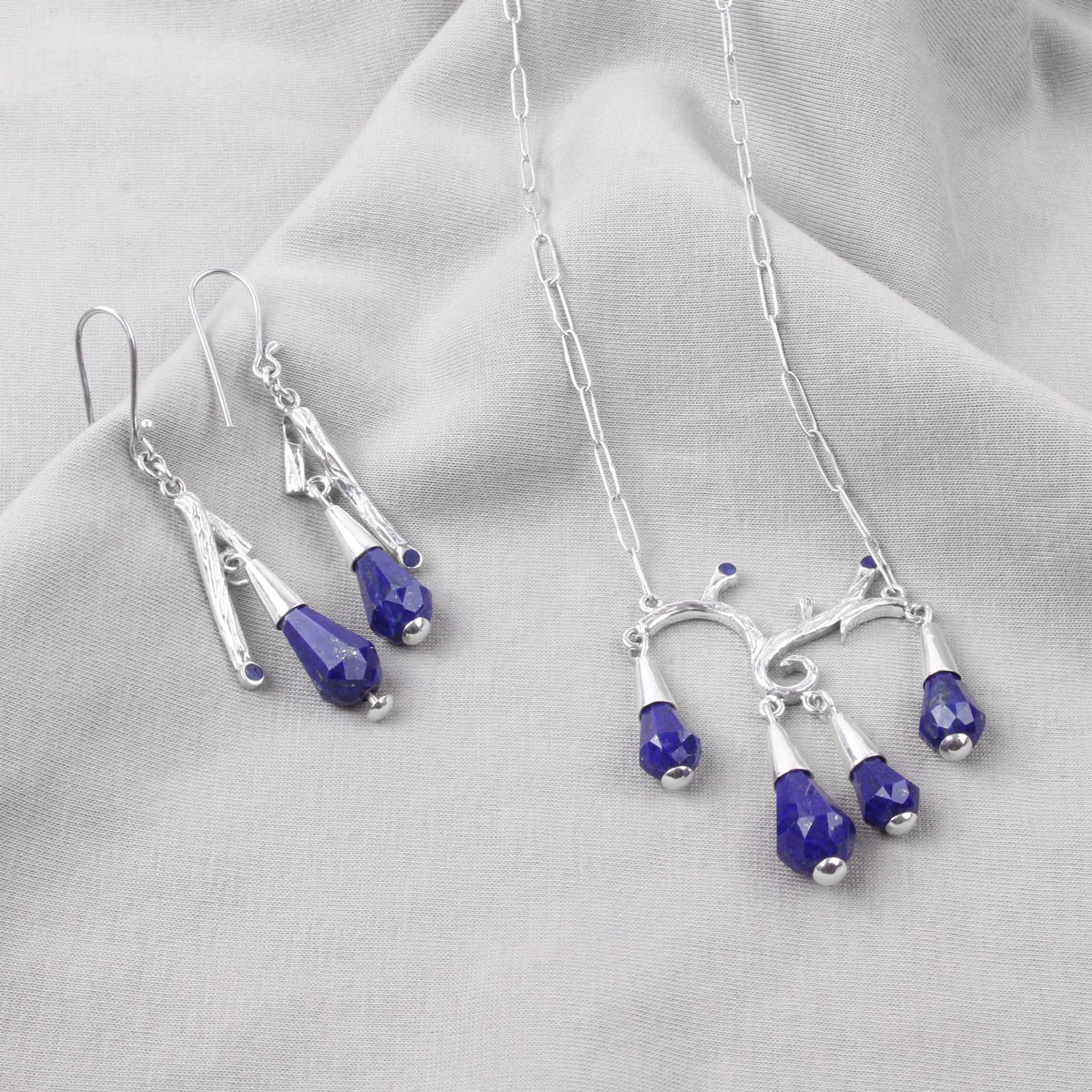 Lapis Lazuli Drop Jewelry Set | Silver Teardrop Pendant & Earrings 1