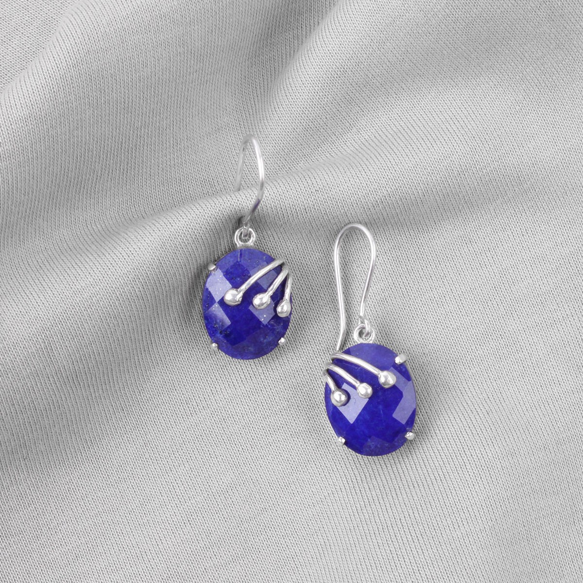 Lapis Lazuli Oval Jewelry Set | Silver Antique Pendant, Earrings, Ring 3
