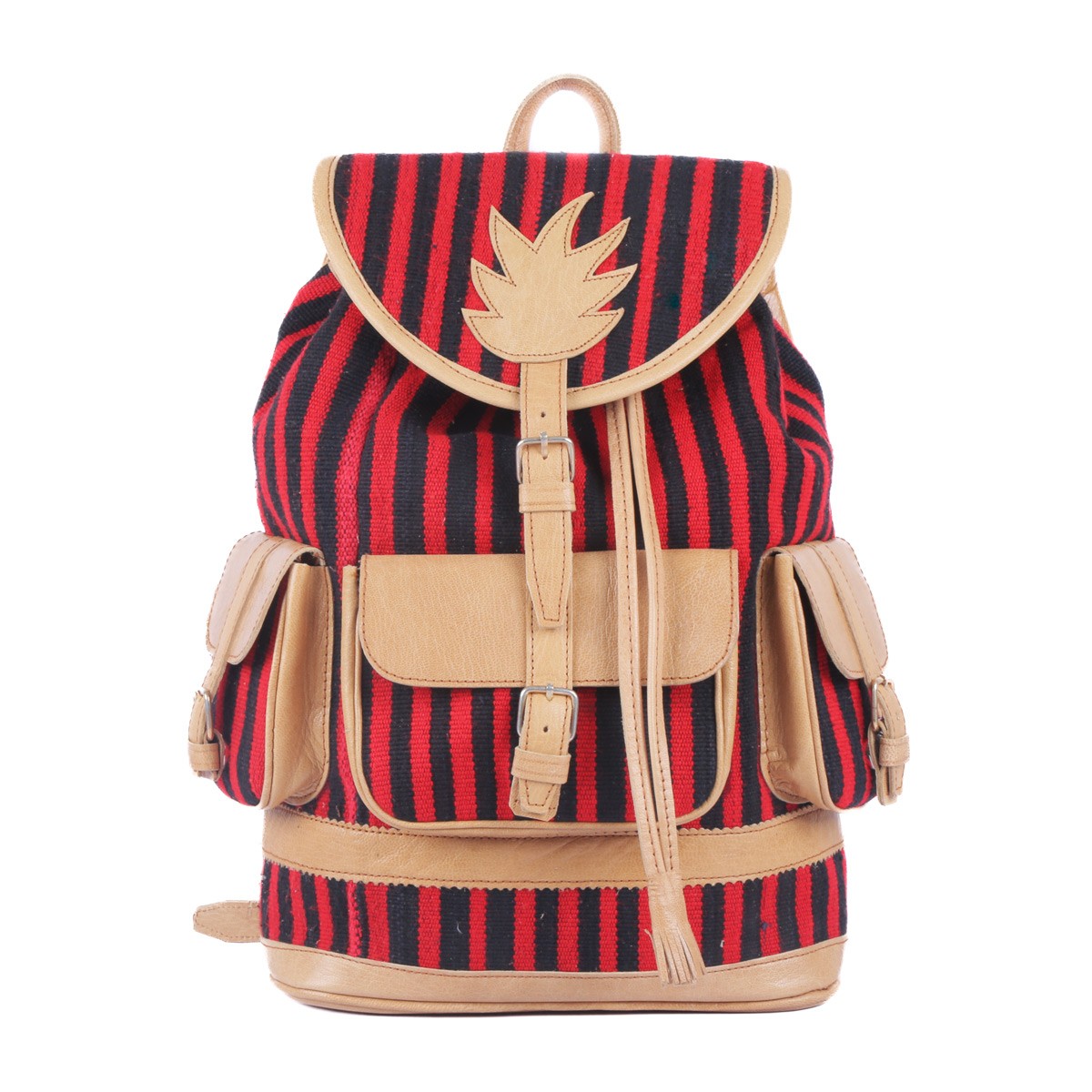 Handmade Leather Backpack | Striped College Bag 1