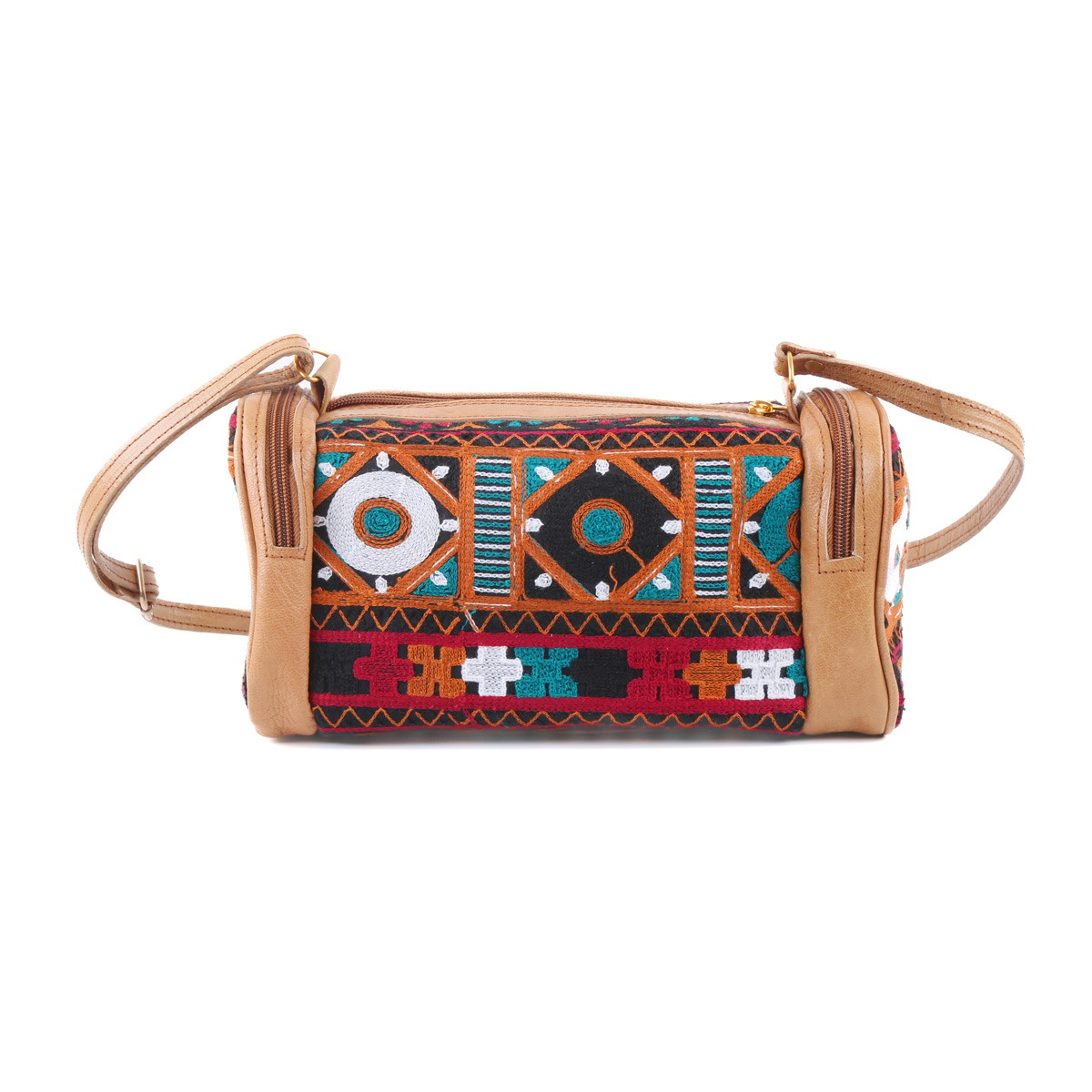 Embroidered Barrel Bag | Leather Shoulder Bag 1
