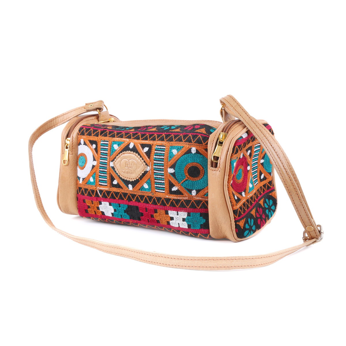Embroidered Barrel Bag | Leather Shoulder Bag 4