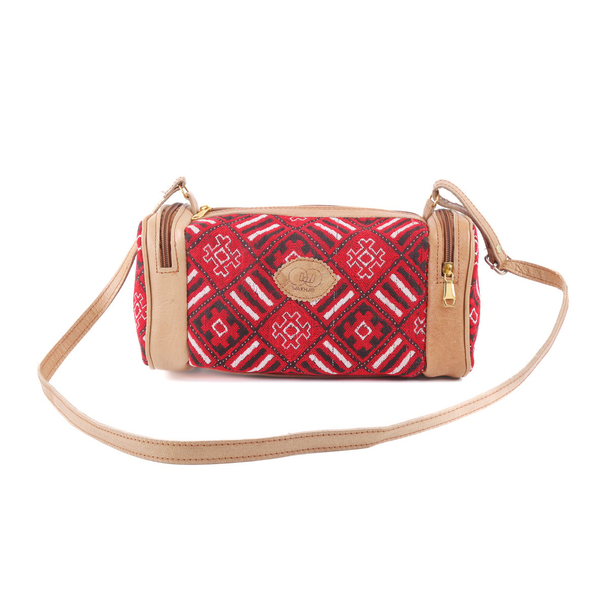 Leather Barrel Bag | Embroidered Zipped Bag 1