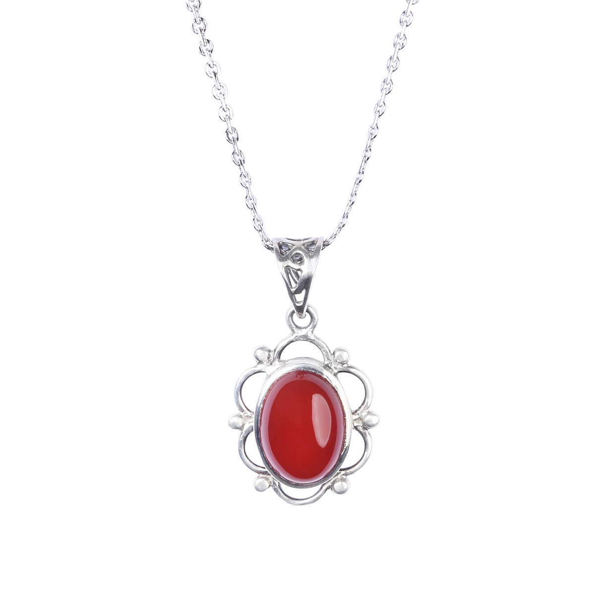 Red Agate Jewelry Set | Floral Silver Pendant, Ring, Earrings 2