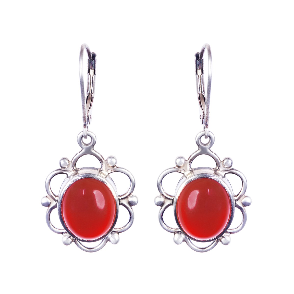 Red Agate Earrings | Silver Drop Clip-on Earrings  1
