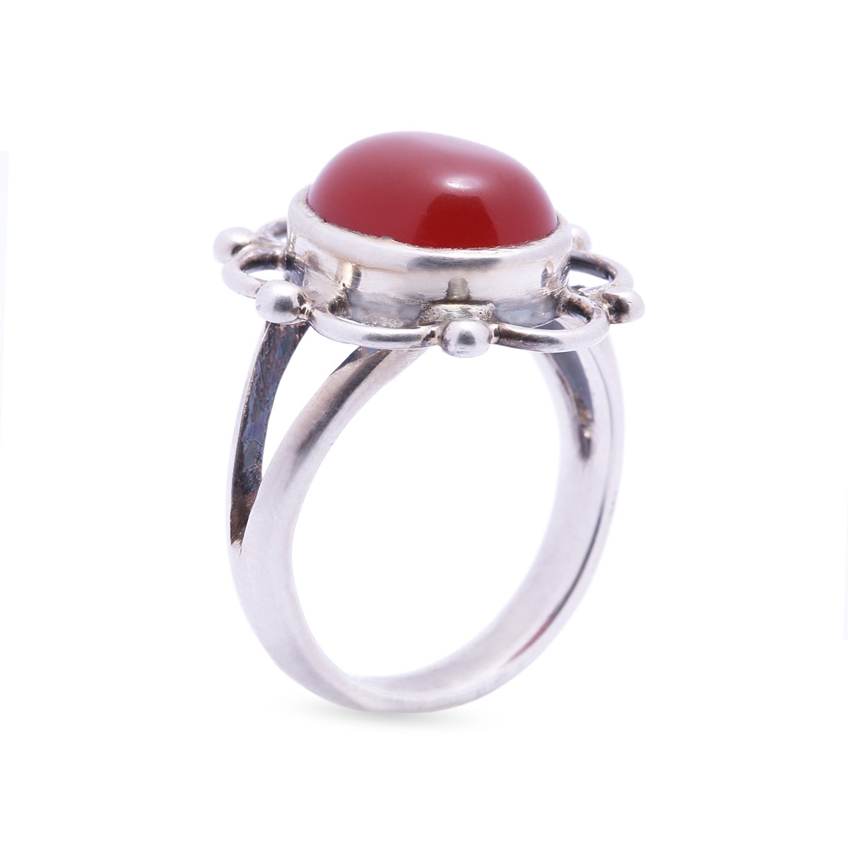 Red Agate Floral Ring | Silver Split Ring 1