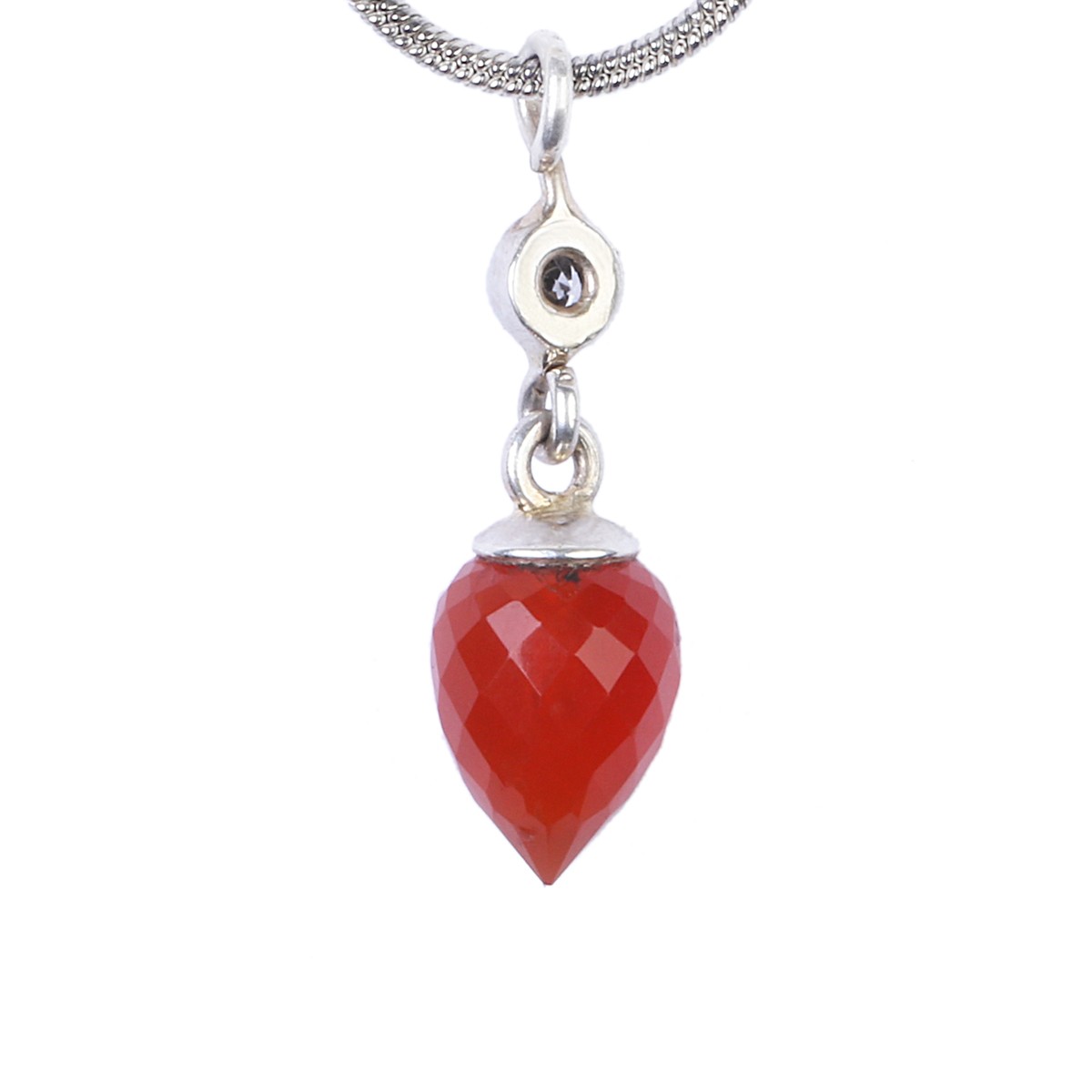 Red Agate Stone Pendant | Pear Drop Silver Locket 2