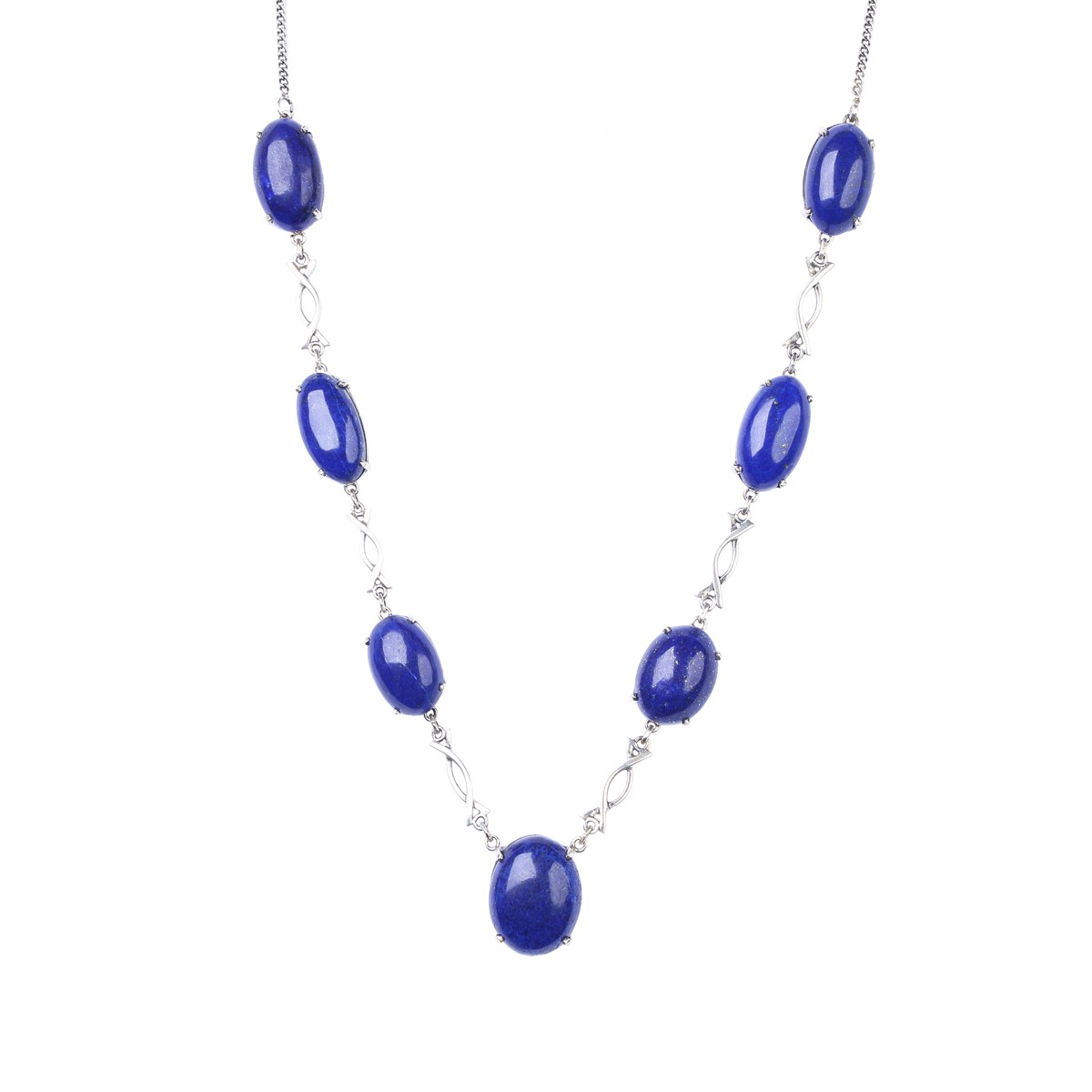 Lapis Lazuli Silver Jewelry Set | Station Necklace, Hook Earrings, Solitaire Ring 2