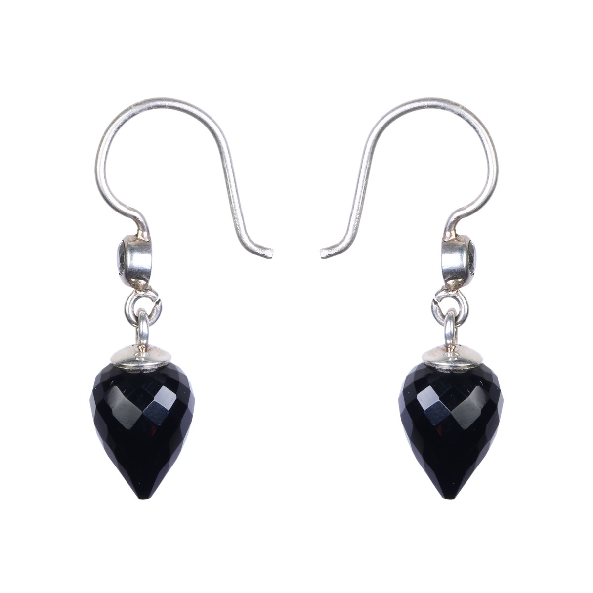 Black Agate Pear Pointed Earrings | Silver Hook Earrings 1