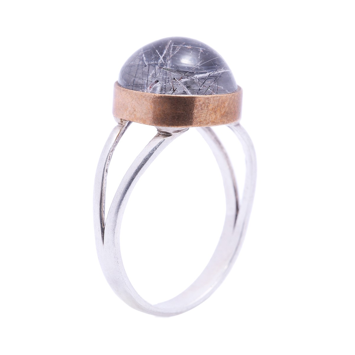 Hairy Quartz Silver Ring | Solitaire Split Ring 1