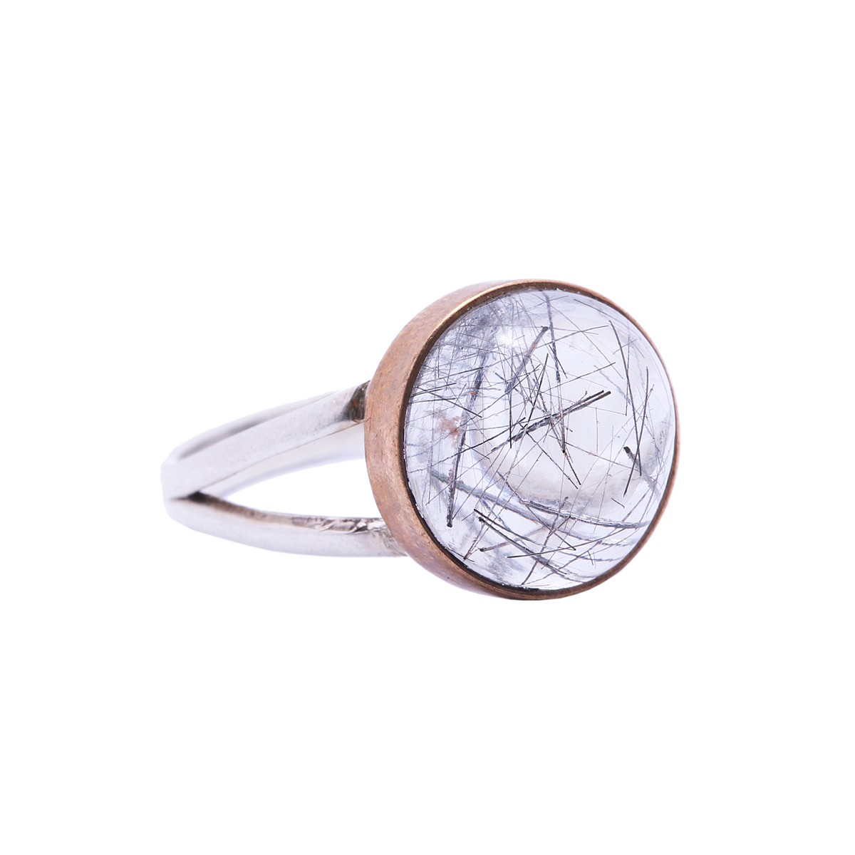 Hairy Quartz Silver Ring | Solitaire Split Ring 2