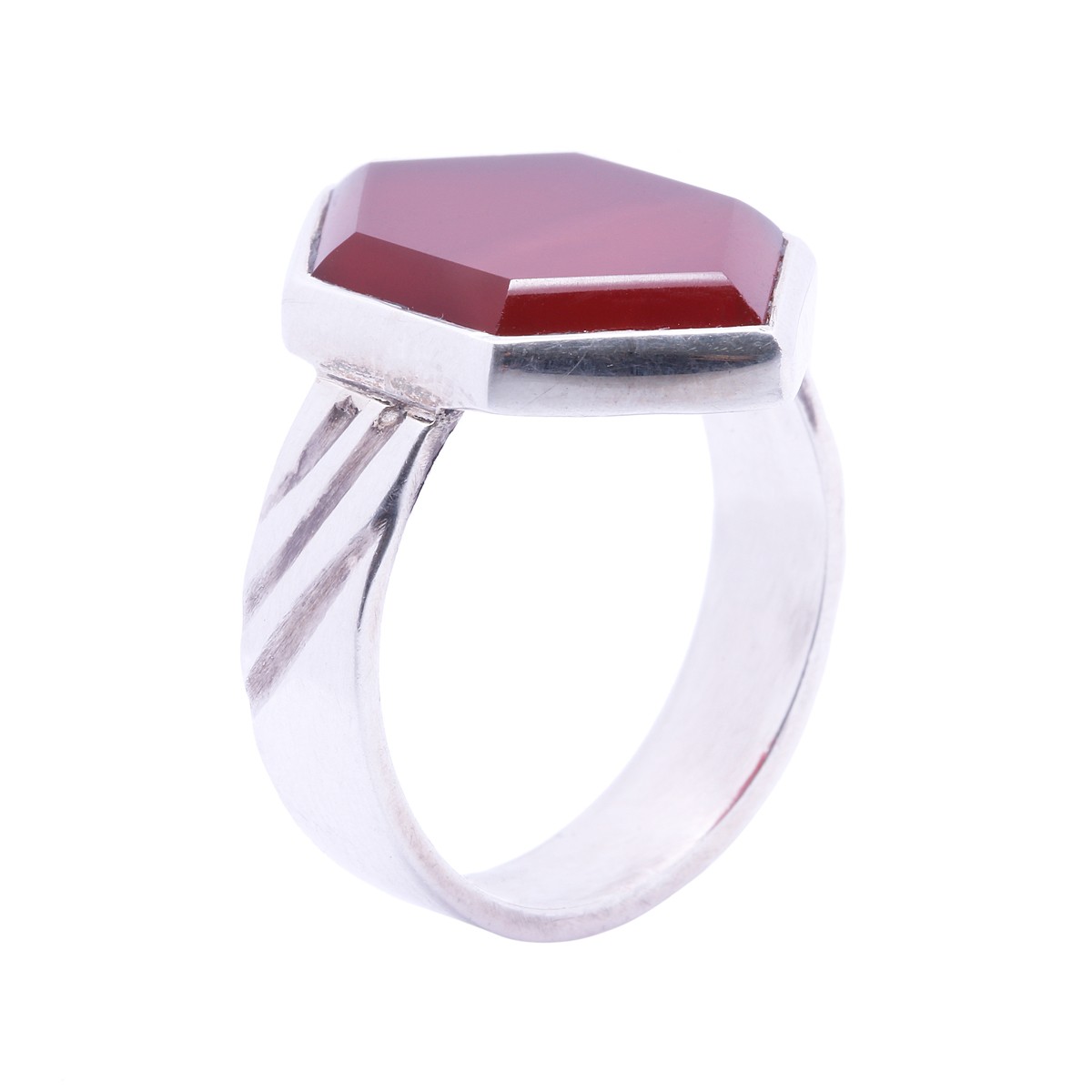 Red Agate Stone Ring | Flat Hexagonal Silver Ring 1