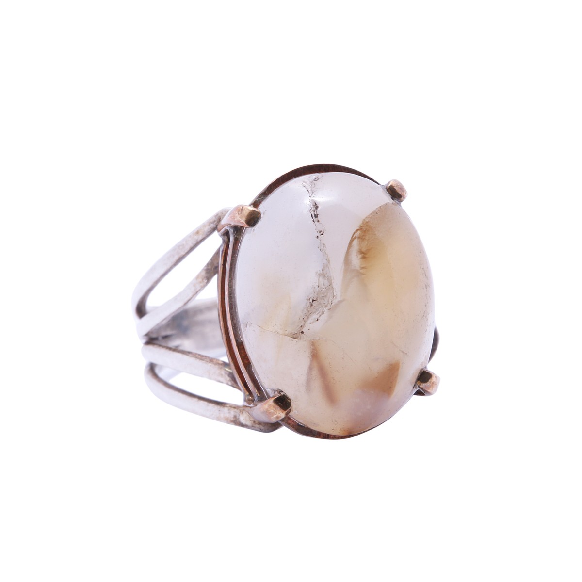 Cream Agate Solitaire Ring | Silver Split Royal Ring 2