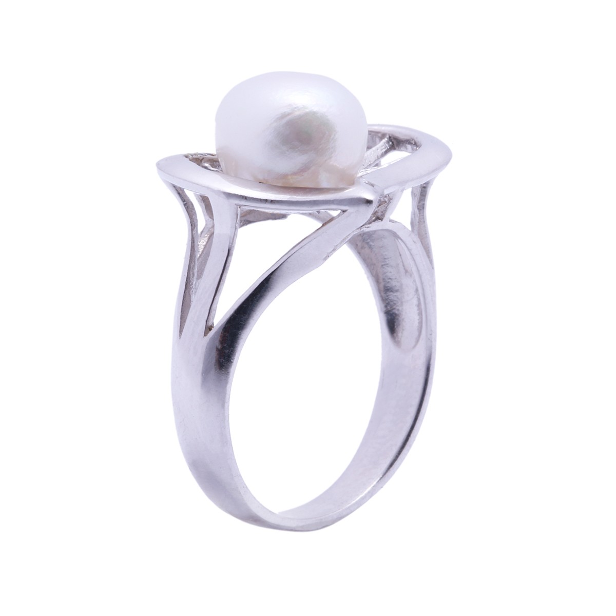 Pearl Silver Halo Ring | Round Split Band Ring 1