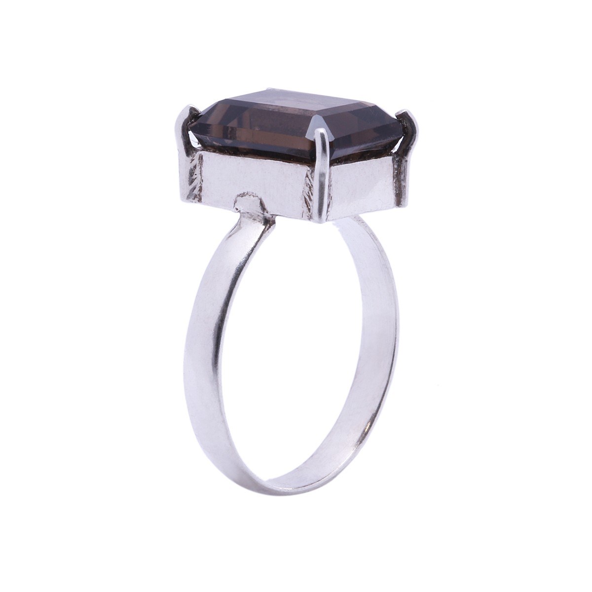 Smoky Quartz Ring | Flat Solitaire Silver Ring 1