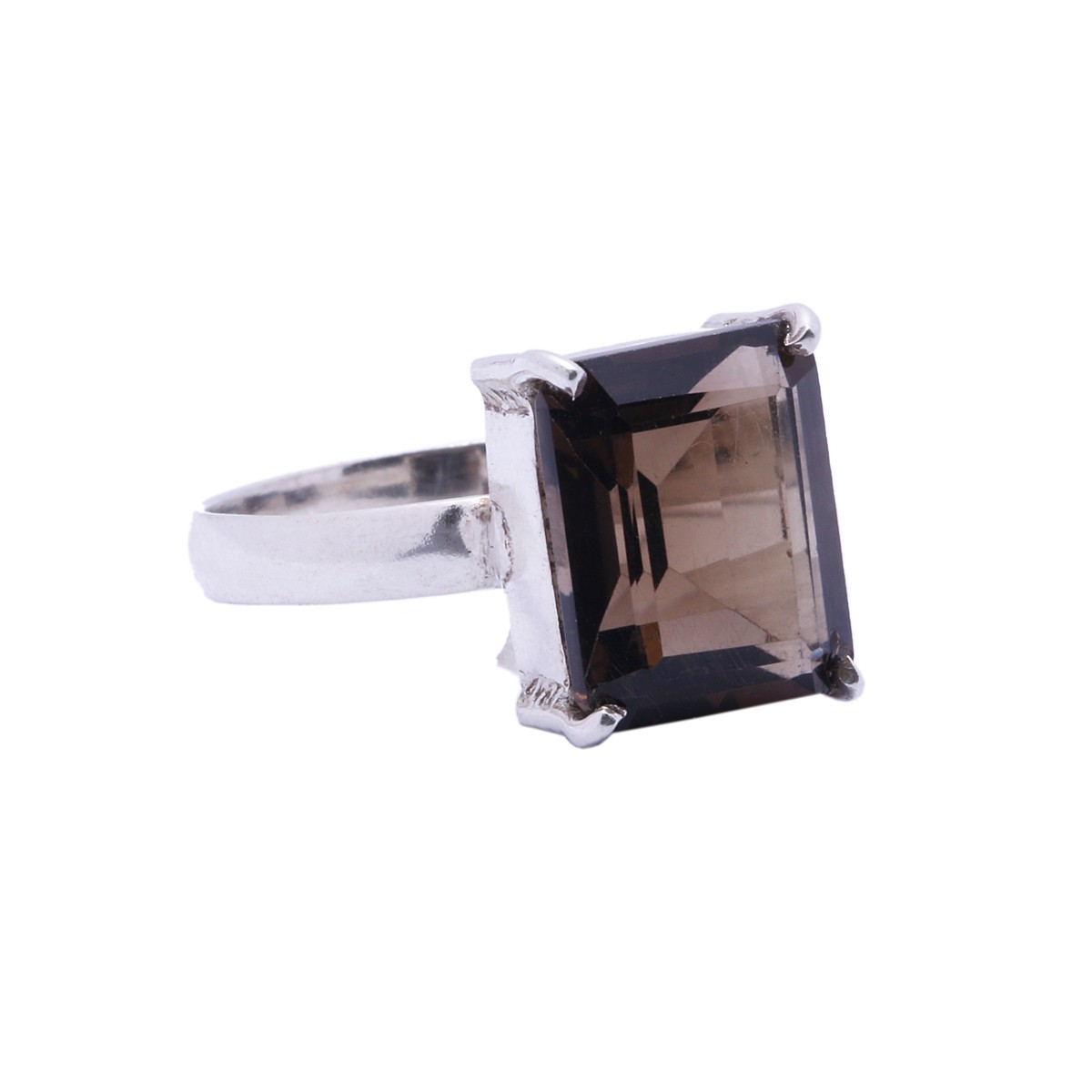 Smoky Quartz Ring | Flat Solitaire Silver Ring 2