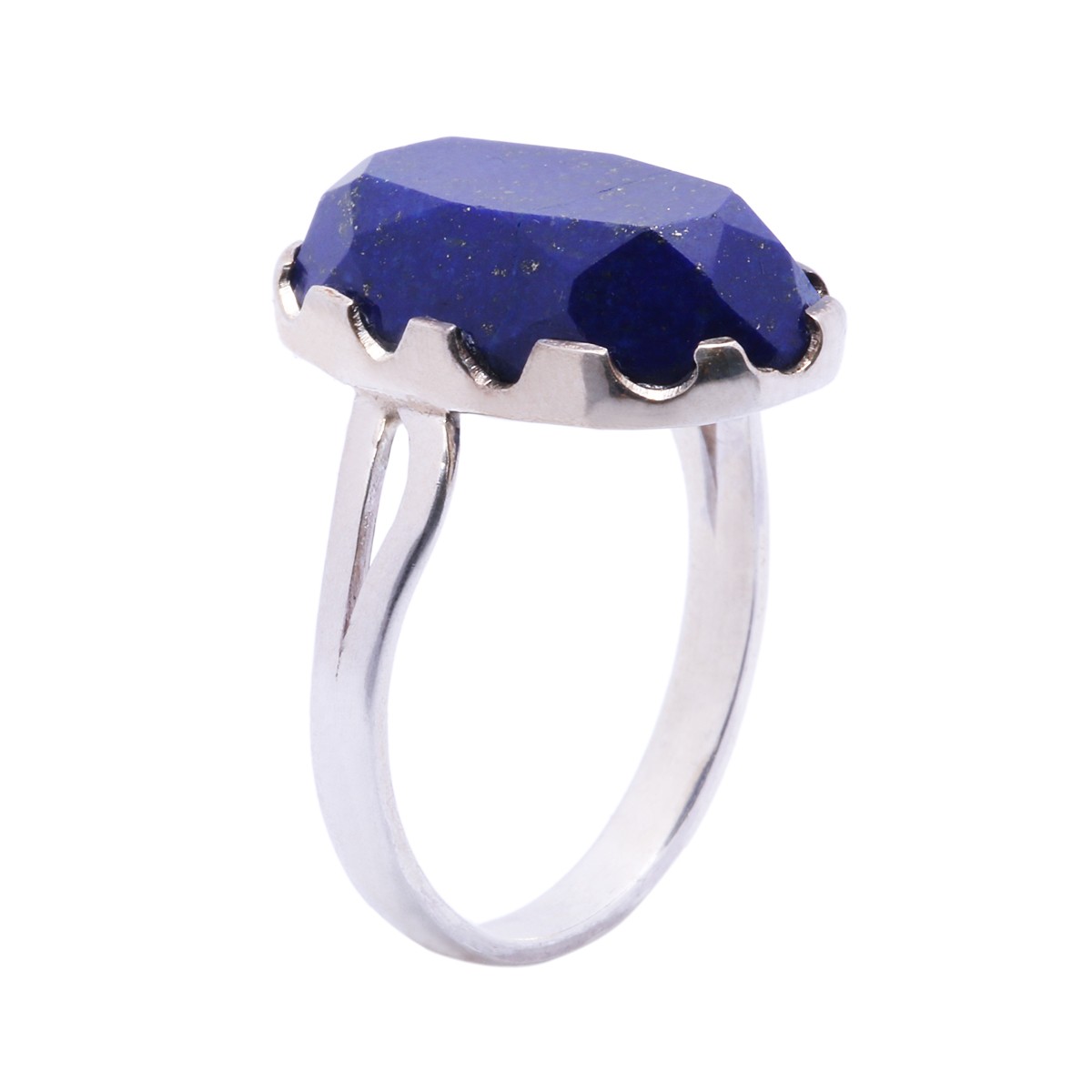 Blue Lapis Lazuli Silver Ring | Oval Split Ring 1