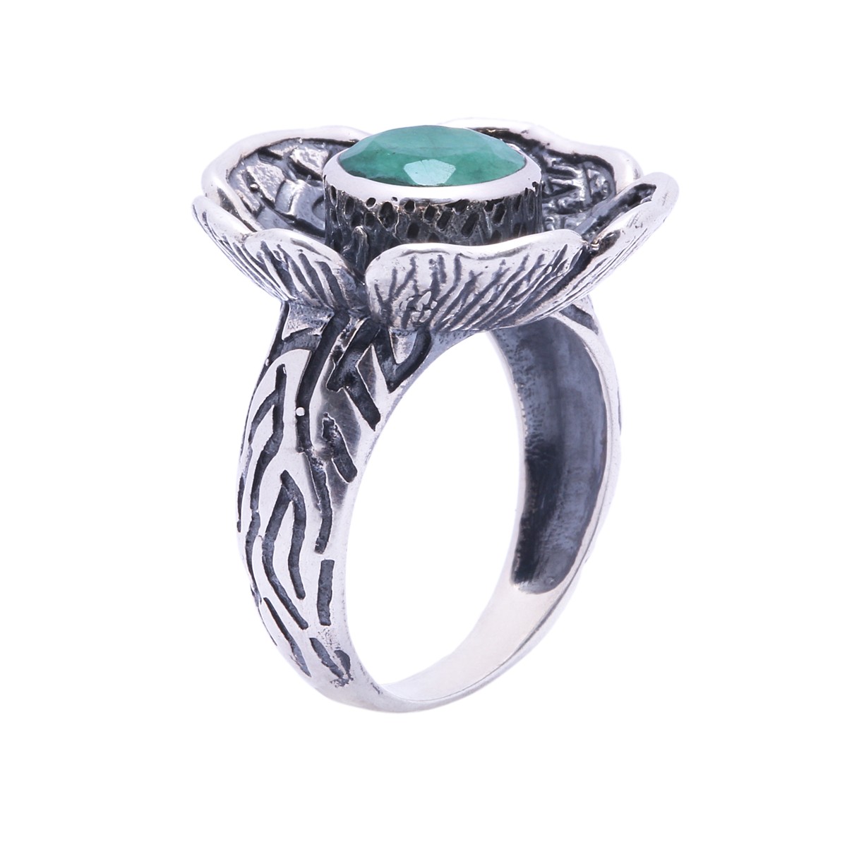 Green Agate Silver Ring | Flower Style Ring 1