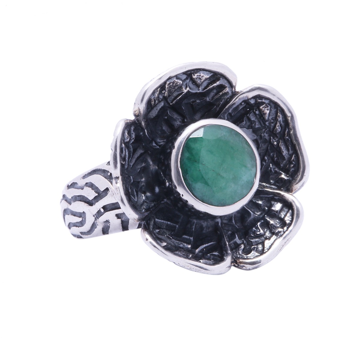 Green Agate Silver Ring | Flower Style Ring 2