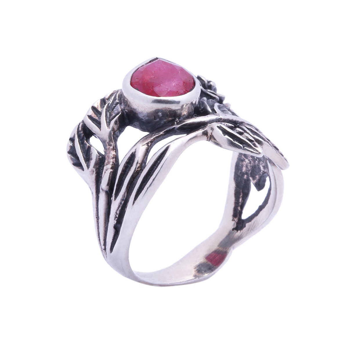 Pink Ruby Silver Ring | Petal Style Ring 1