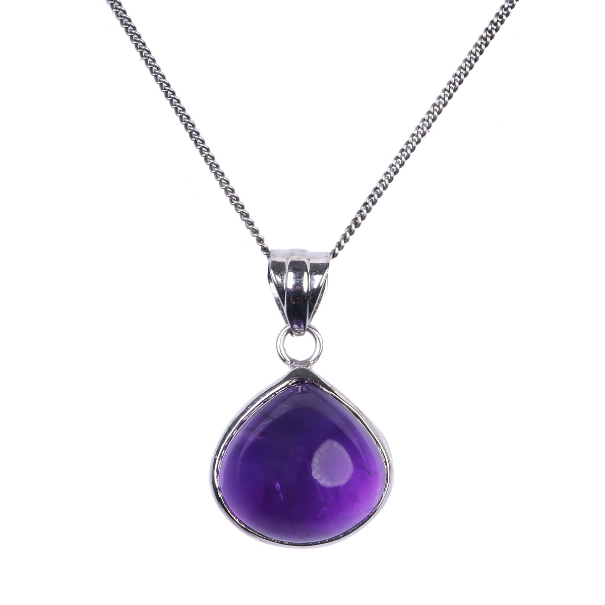 Purple Amethyst Necklace | Pear Drop Silver Pendant 1