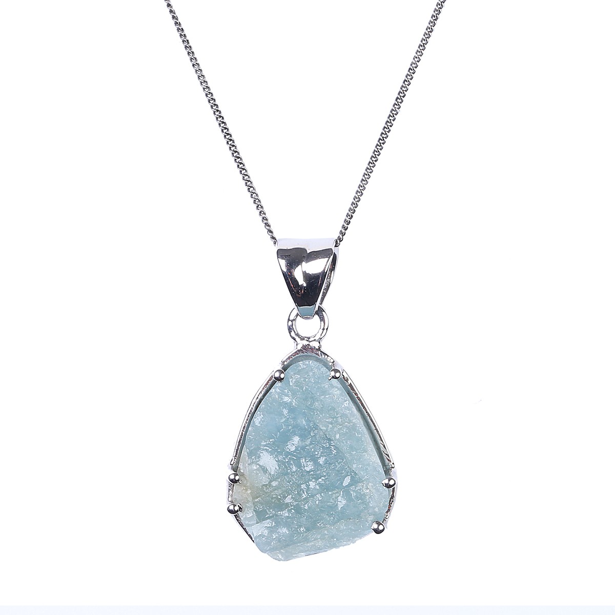 Blue Raw Aquamarine Pear Pendant | Silver Water Drop Necklace 1