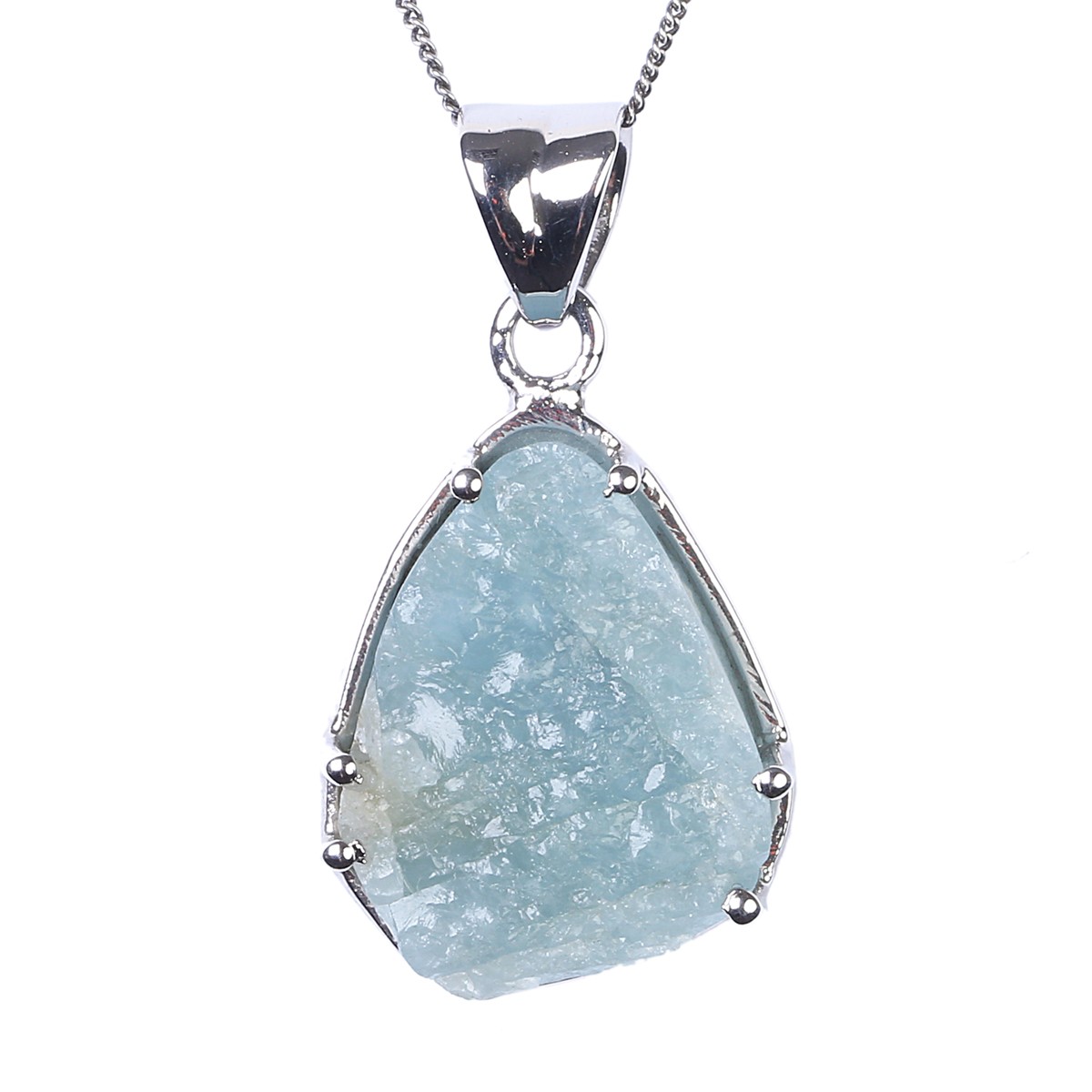Blue Raw Aquamarine Pear Pendant | Silver Water Drop Necklace 2