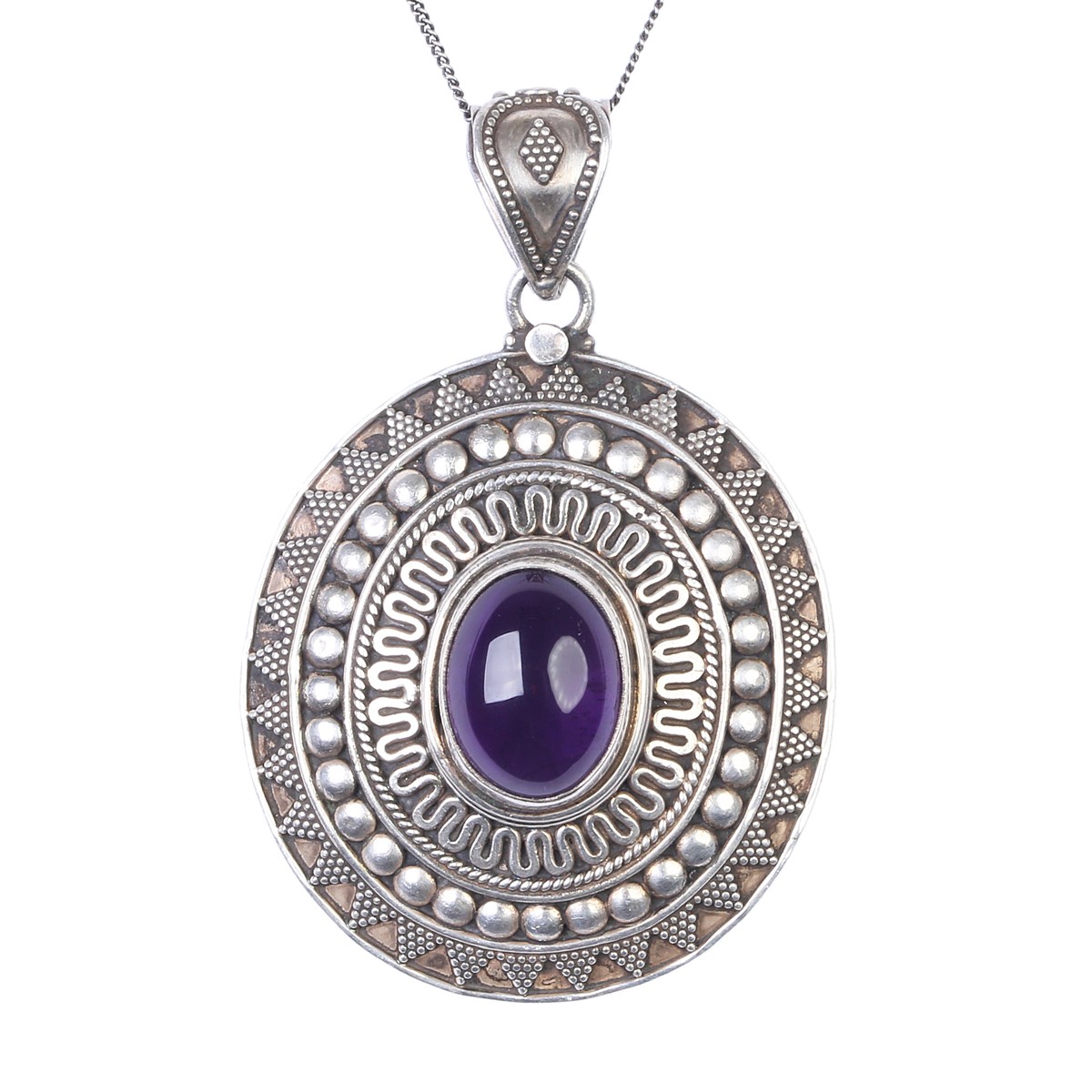 Amethyst Eye Style Drop Necklace | Silver Round Pendant 2
