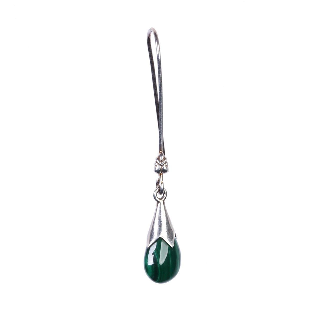 Green Malachite Hook Earrings | Silver Petal Dangle Earrings 2