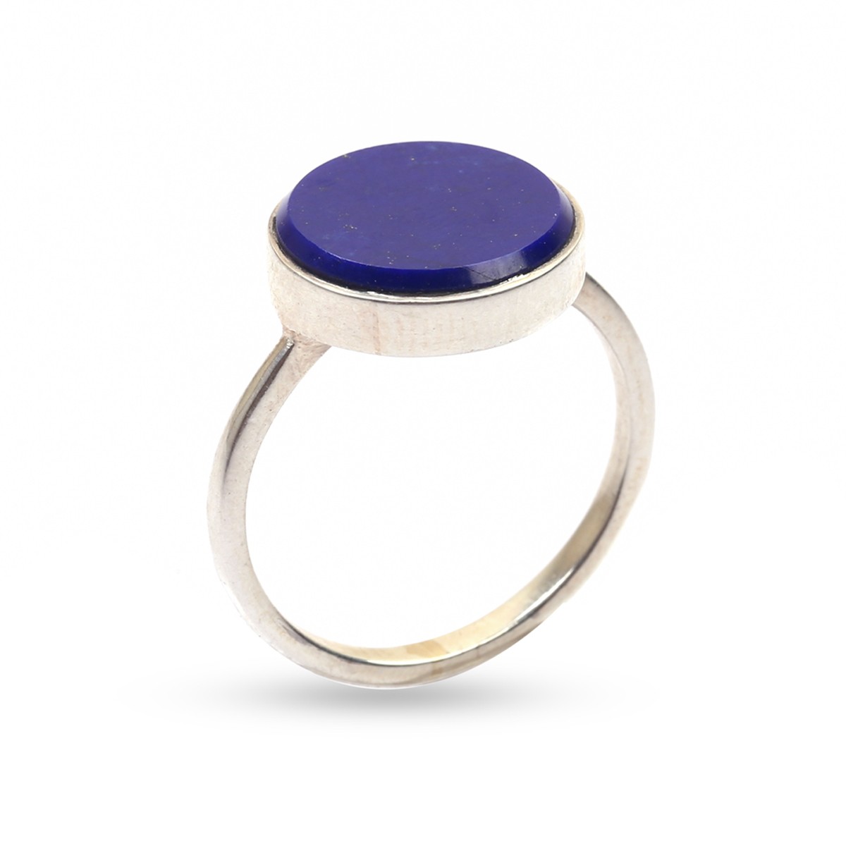 Flat Lapis Stone Ring | Round Silver Ring 1