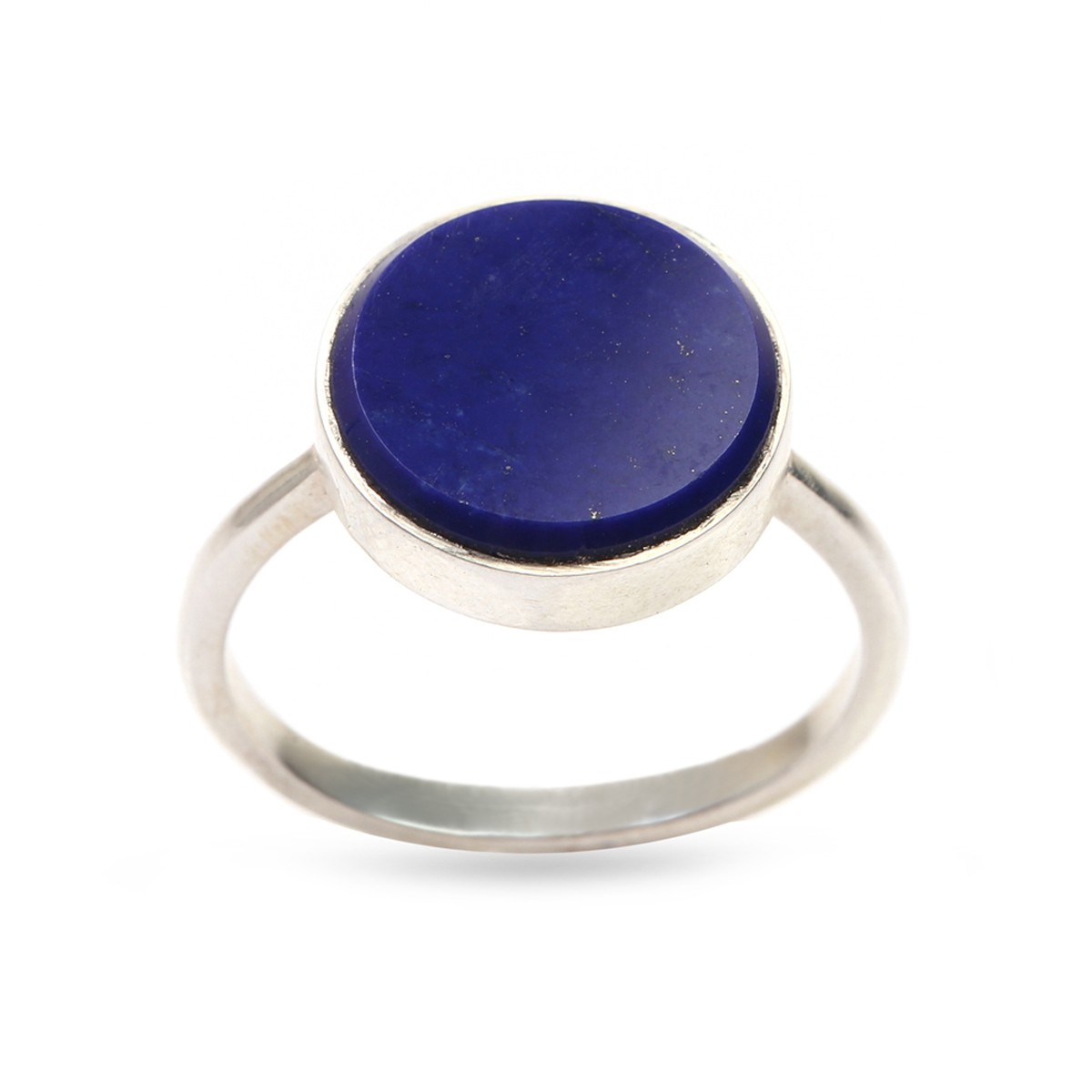 Flat Lapis Stone Ring | Round Silver Ring 2