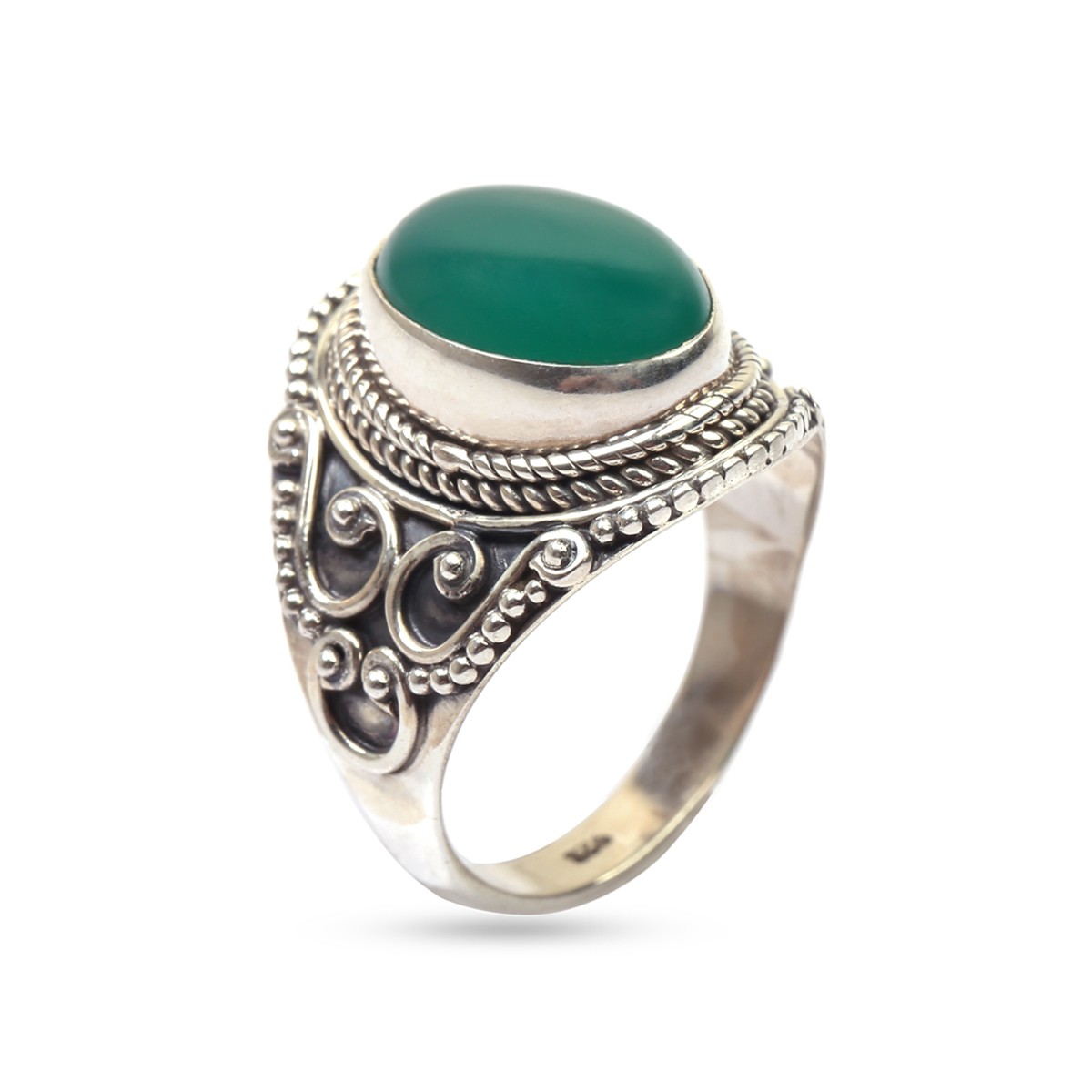 Green Agate Ring | Oval Engraved Band Ring 1
