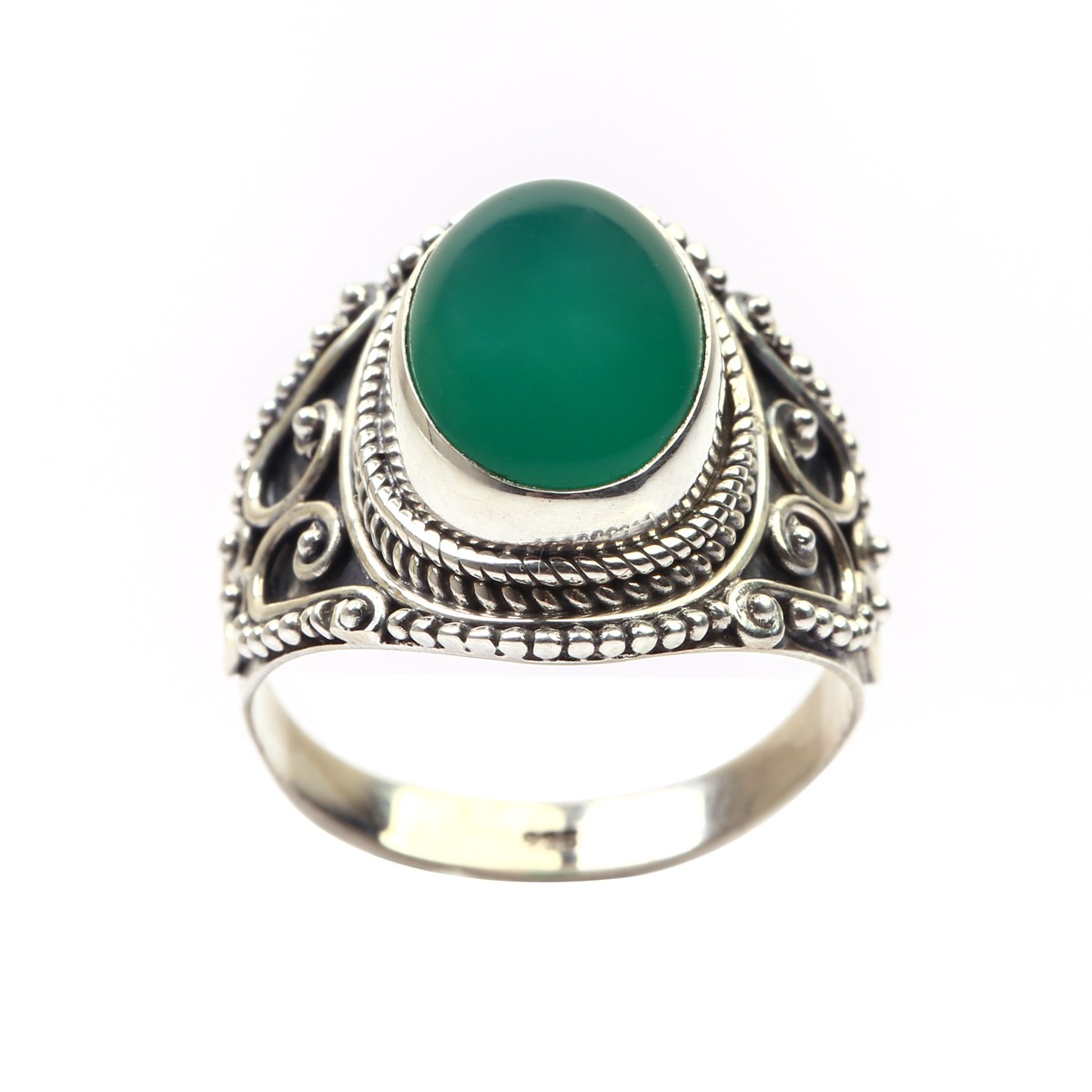 Green Agate Ring | Oval Engraved Band Ring 2