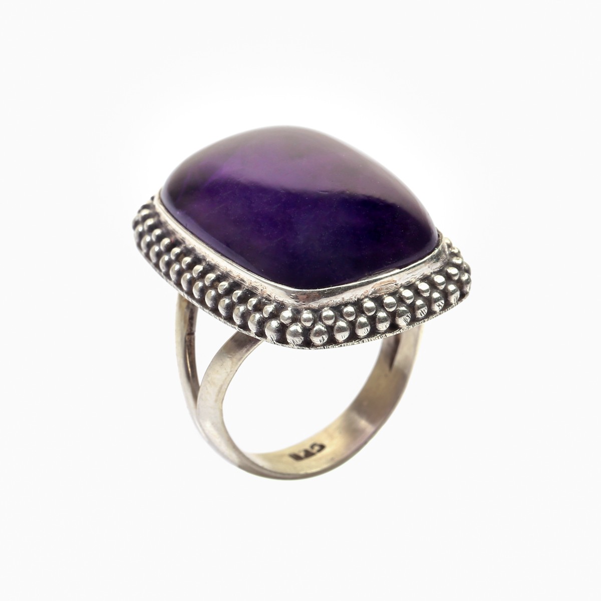 Dark Purple Amethyst Silver Ring | Cushion Style Split Ring 1