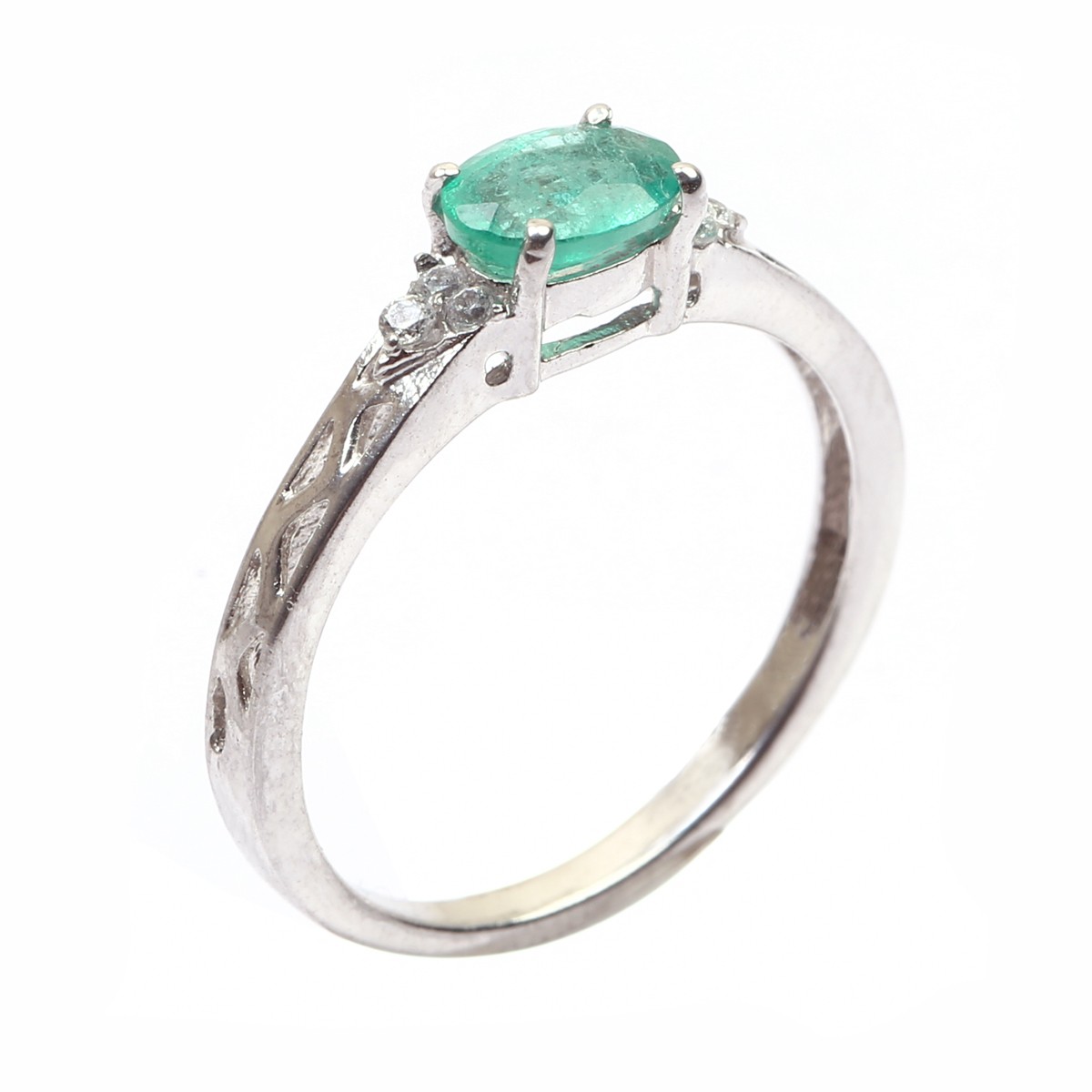 Green Emerald Stone Ring | Pave Band Silver Ring 1