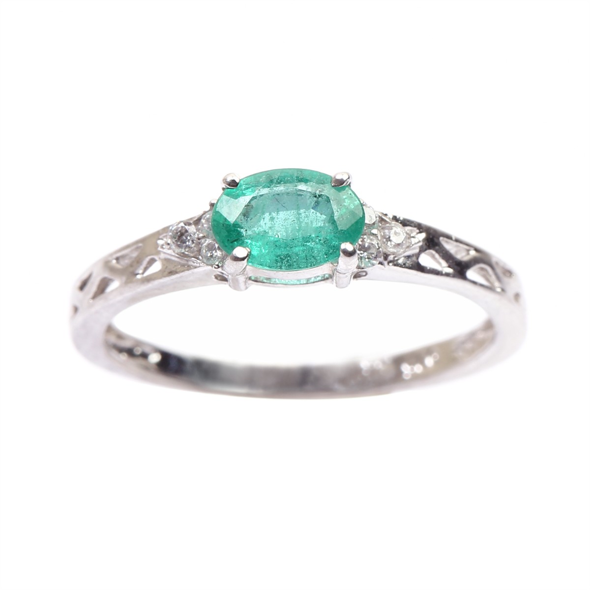 Green Emerald Stone Ring | Pave Band Silver Ring 2