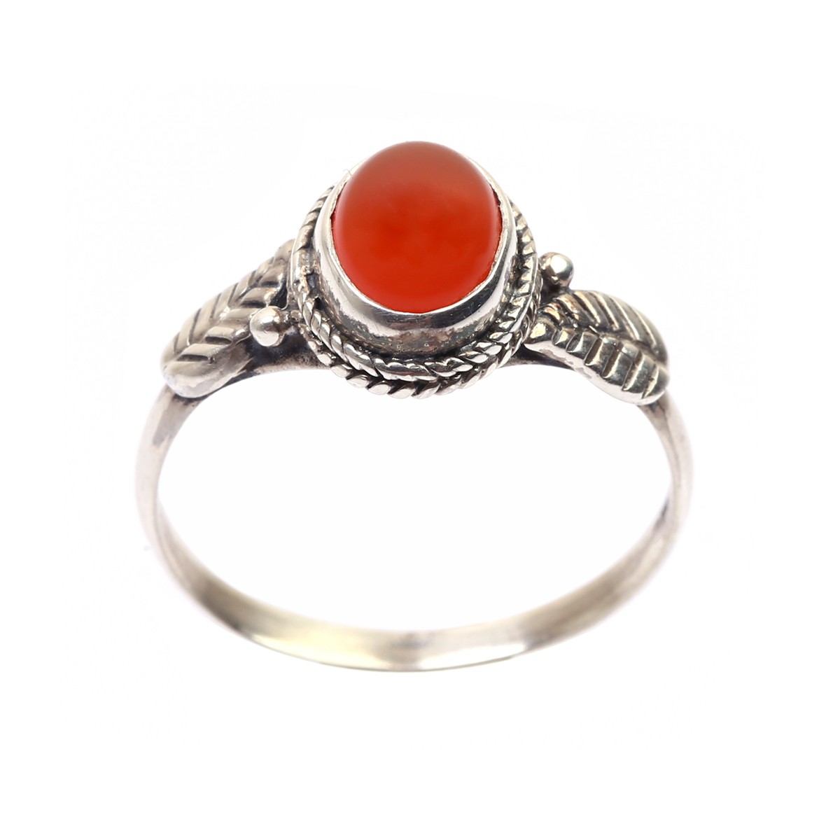 Red Agate Petal Ring | Round Silver Ring 2