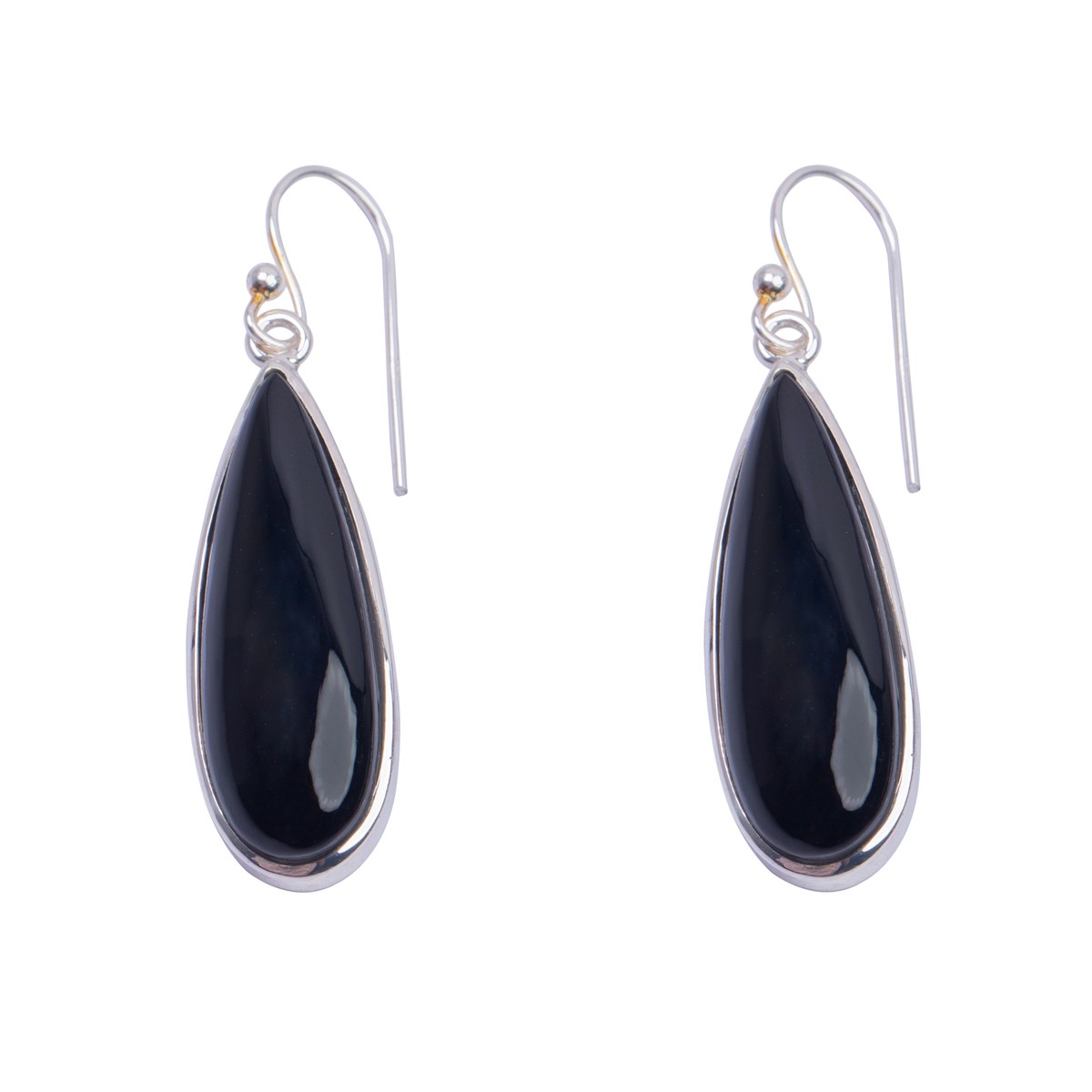 Black Agate Pear Style Earrings | Teardrop Silver Earrings 1
