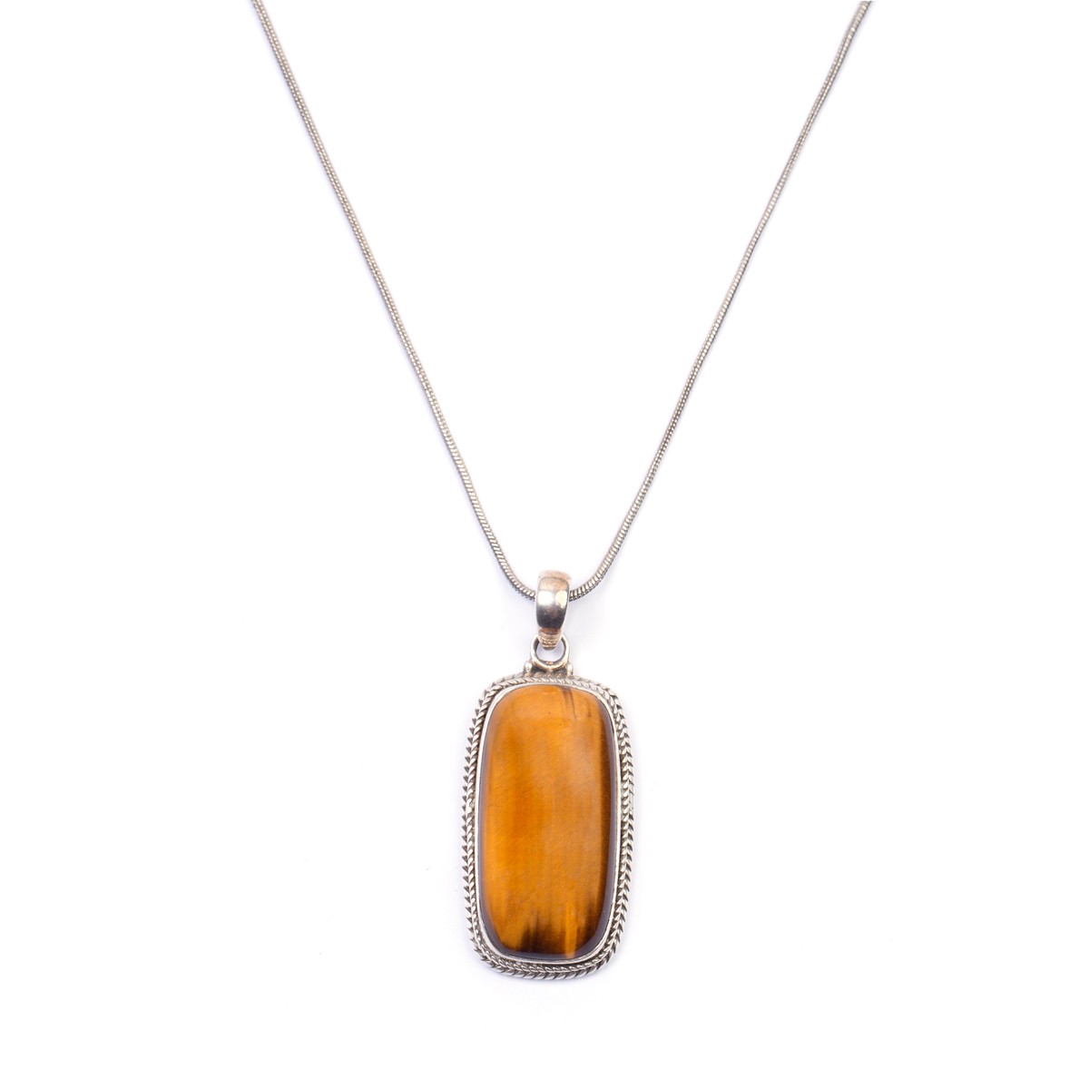 Brown Tiger Eye Pendant | Silver Drop Rectangle Locket 1