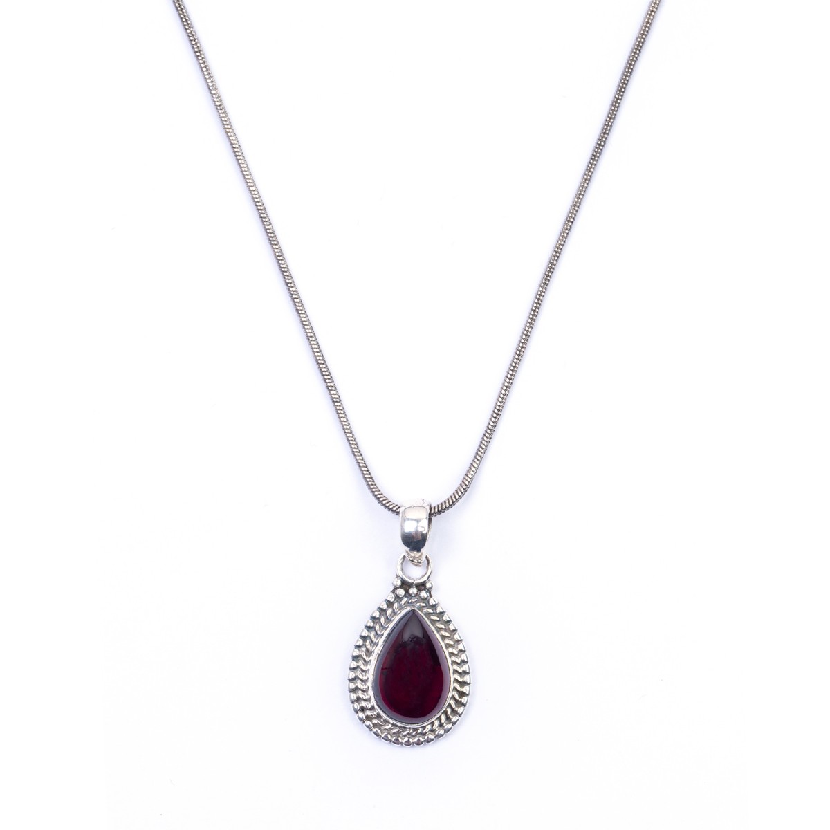 Garnet Pear Pendant | Silver Teardrop Locket 1