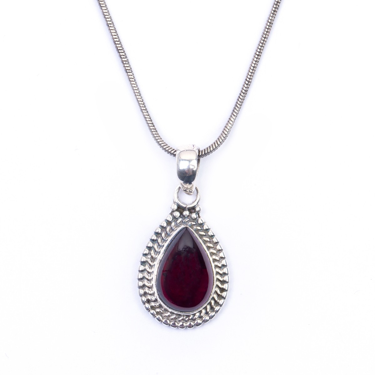 Garnet Pear Pendant | Silver Teardrop Locket 2