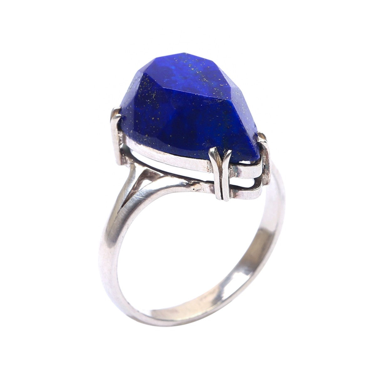 Silver Lapis Lazuli Ring | Pear Style Solitaire Ring 1