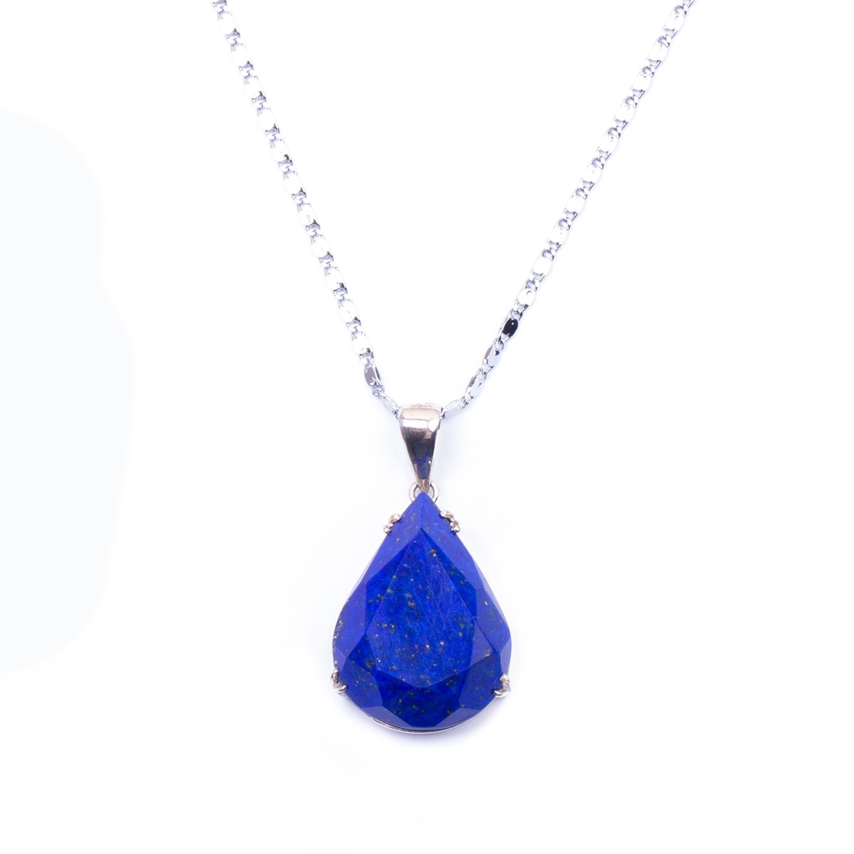 Lapis Pear Pendant | Silver Chain Locket 2