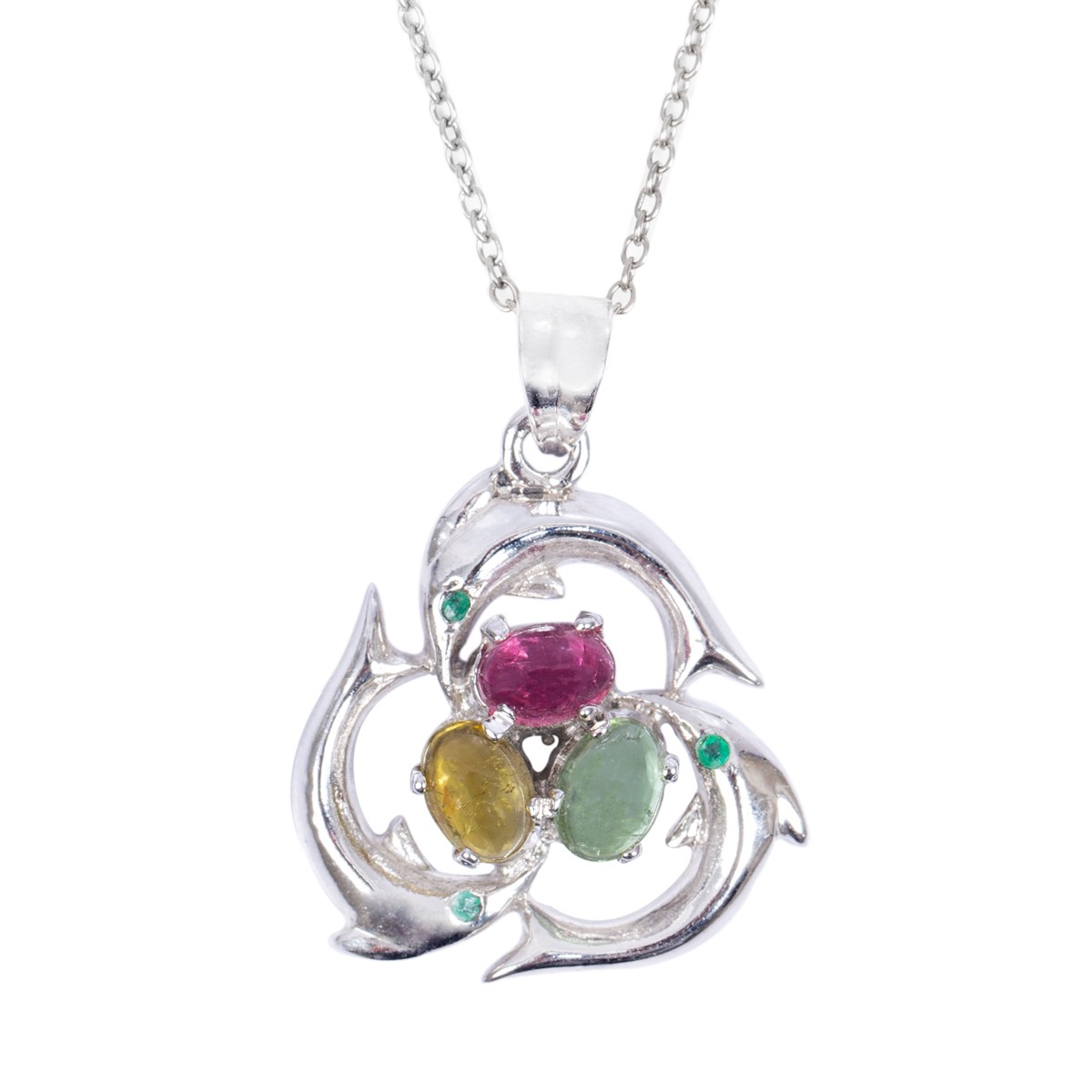 Trillion Tourmaline Pendant | Floral Style Silver Locket 2