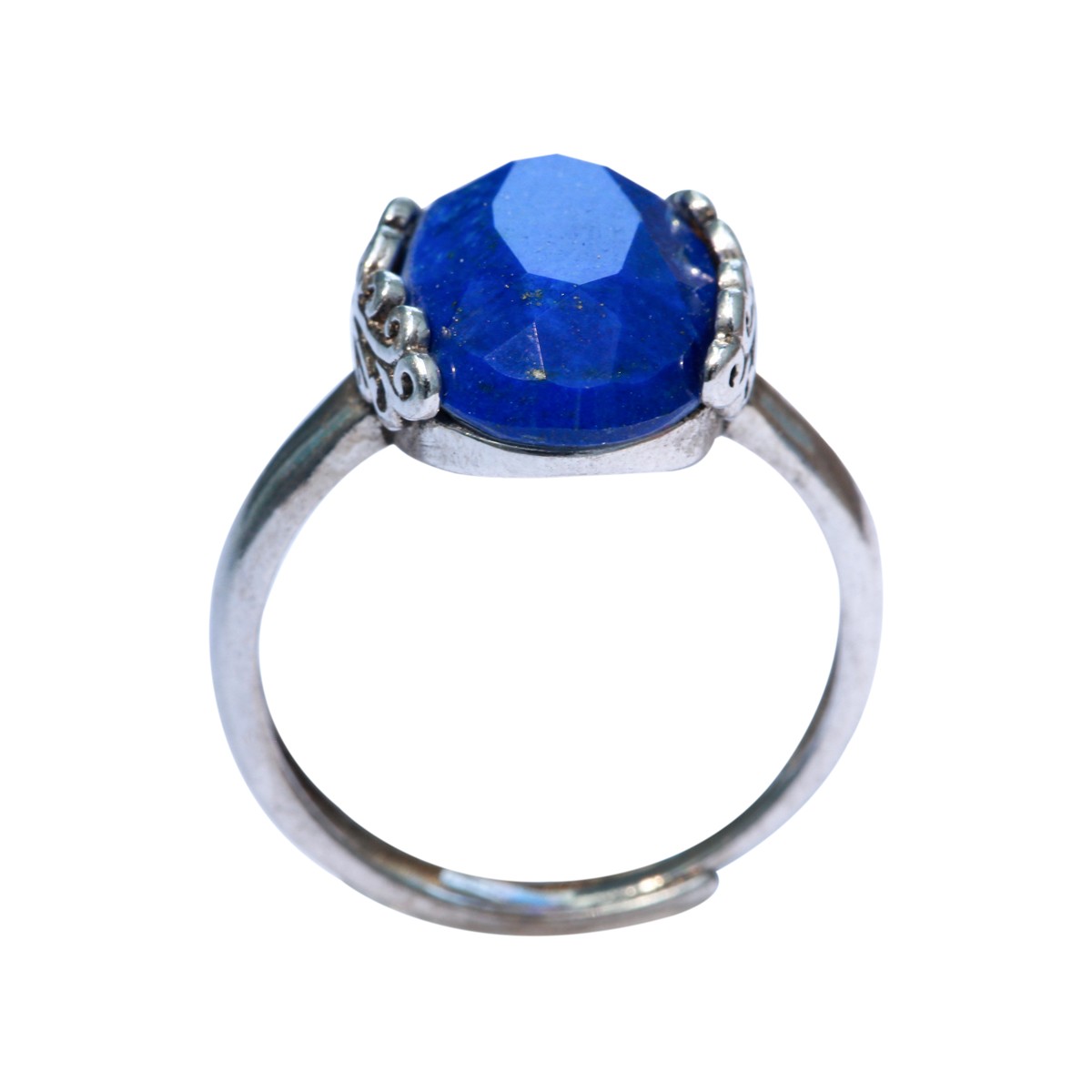Lapis Lazuli Solitaire Ring | Silver Oval Engraved Ring 2