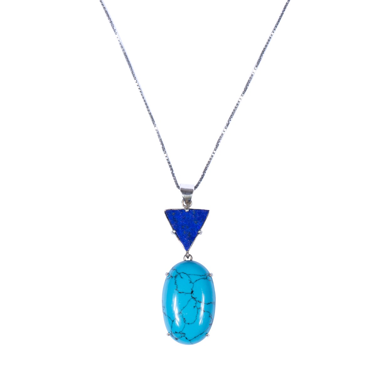 Lapis and Turquoise Pendant | Silver Drop Chain Locket 1