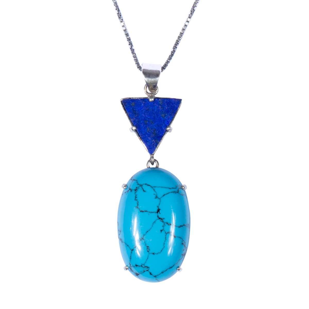 Lapis and Turquoise Pendant | Silver Drop Chain Locket 2