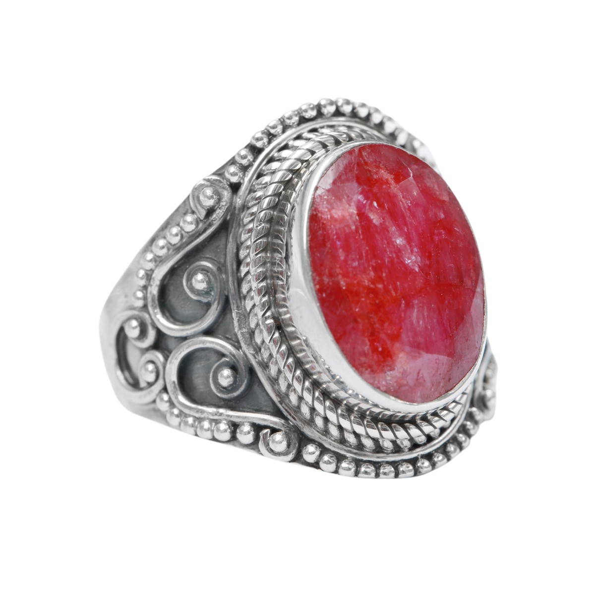 Flat Ruby Stone Ring | Silver Pave Band Ring 2