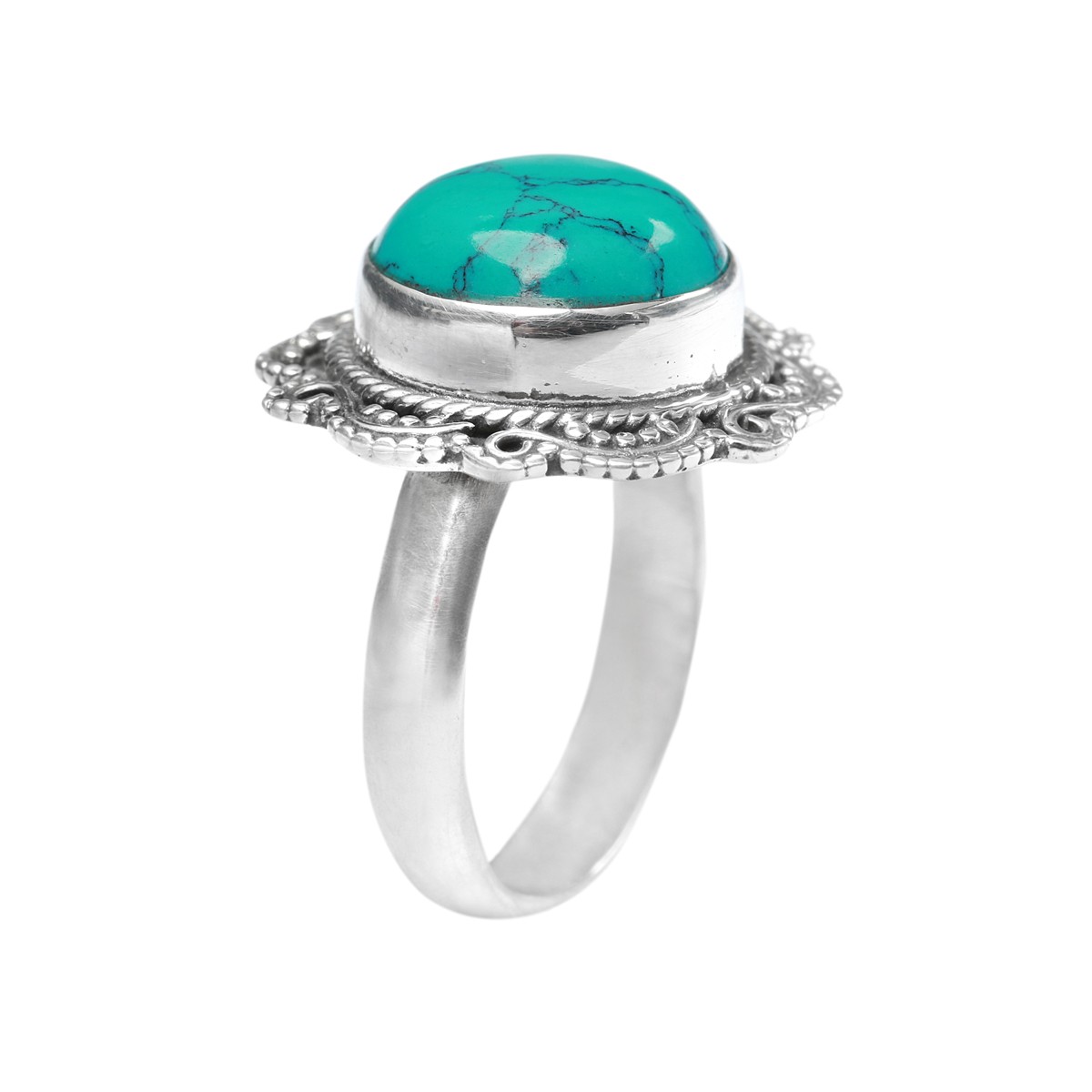 Flower Turquoise Stone Ring | Silver Solitaire Ring 2
