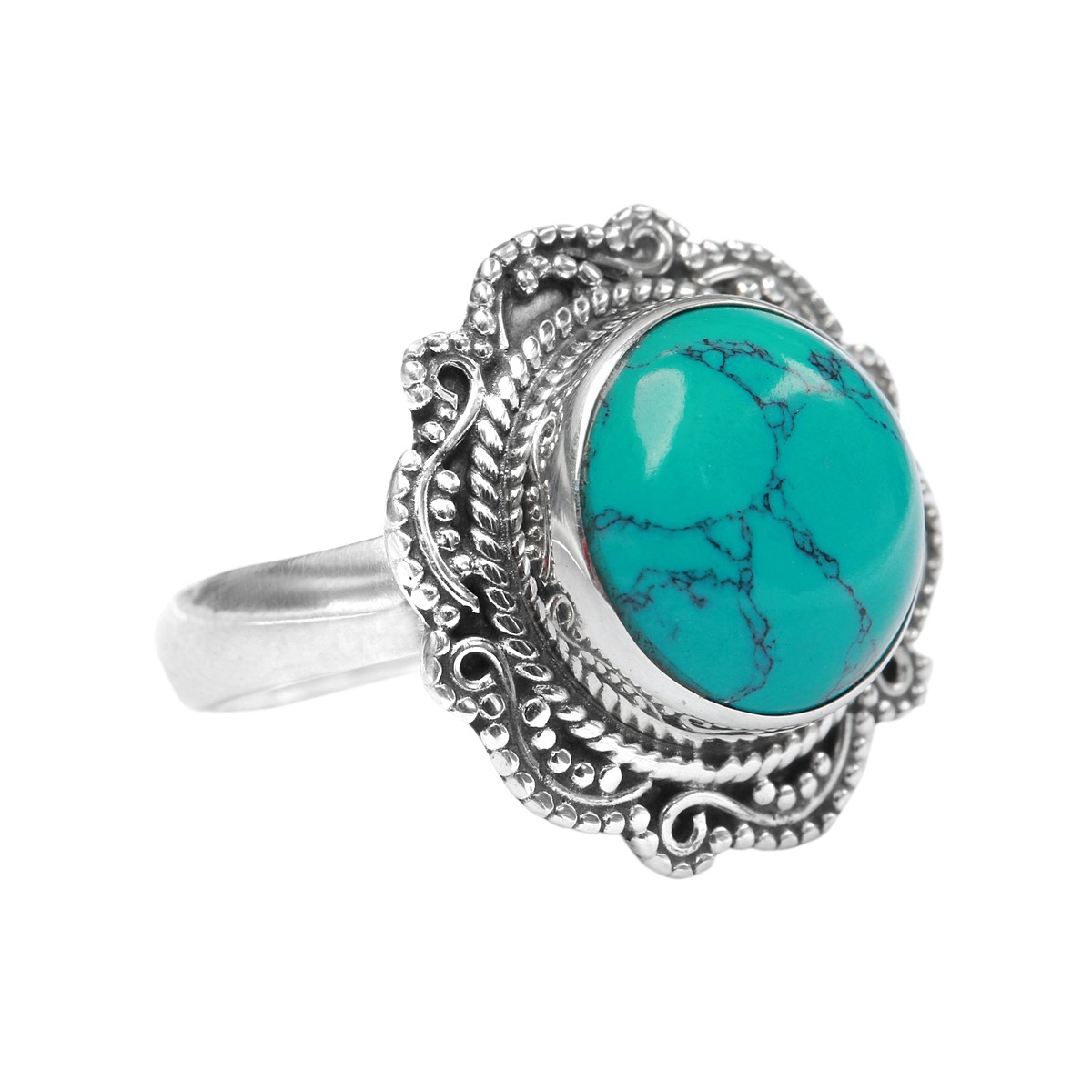 Flower Turquoise Stone Ring | Silver Solitaire Ring 3