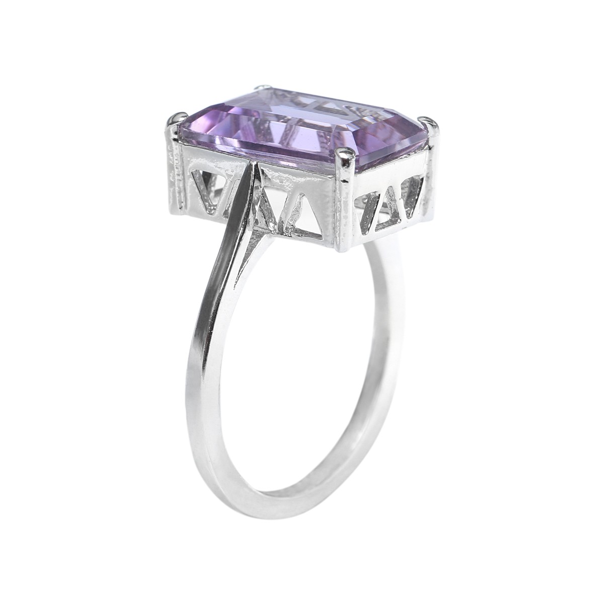 Purple Amethyst Stone Ring | Baguette Silver Ring 1